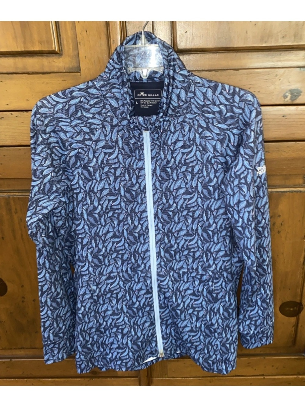 Peter Millar Golf Full Zip Jacket-Pine Needles Logo-Blue-Feathers-Large-UPF 50+